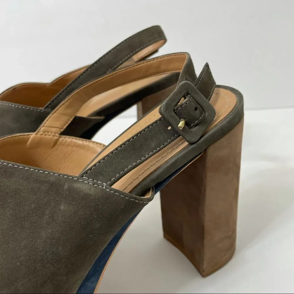 Klub Nico Gray Tan Navy Suede Chunky Heeled Platform Sandals
